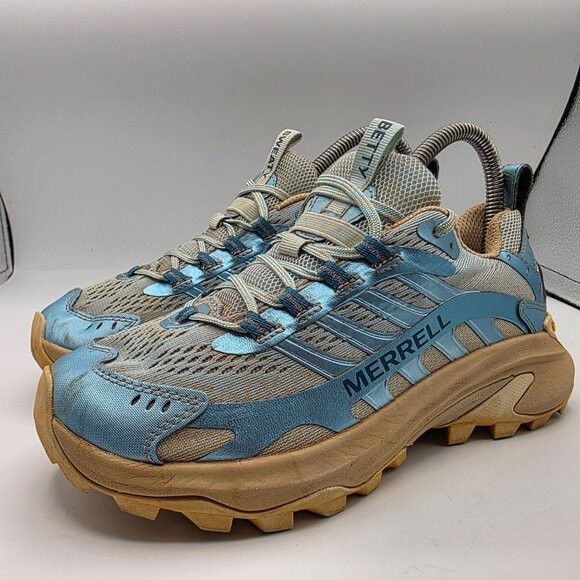 Merrell Moab Speed 2 x Sweaty Betty Womens Size 6 Blue Hiking Shoes Vibram Soles - Picture 4 of 13
